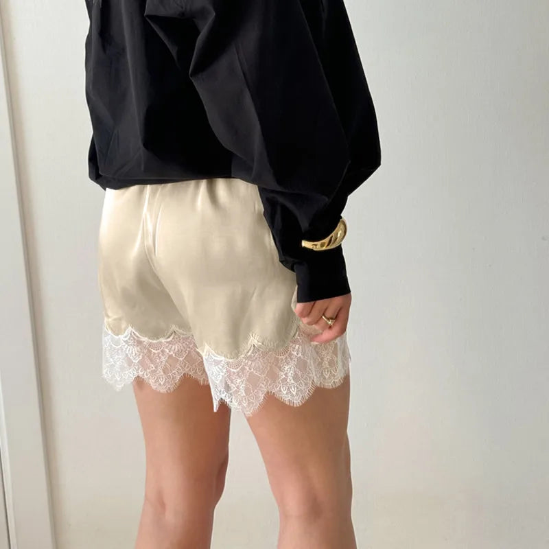 New Lace Casual Wide Leg Shorts Solid Elegant Black Short Pants High Waist Sexy Short High Street Y2k Bottoms Women Summer Short