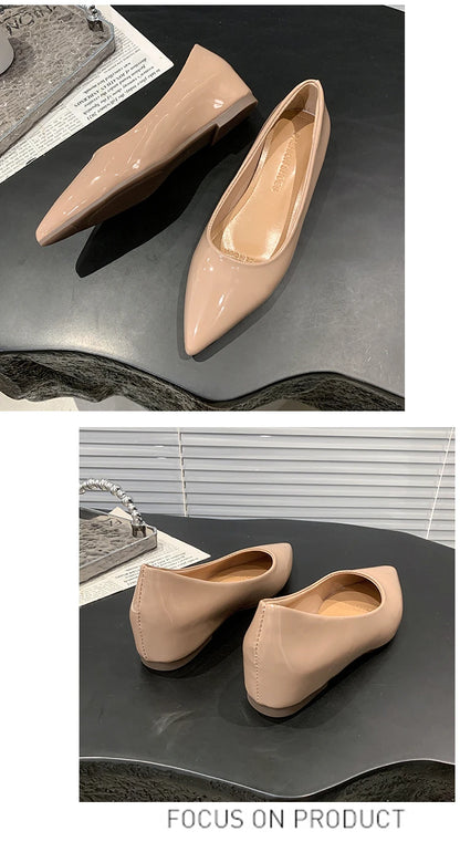 Flats Women's Shoes Yellow Net Brown Sugar Fruit Color Flat Shoes Shallow Pointed Flat Heels Women's Shoes Large Size