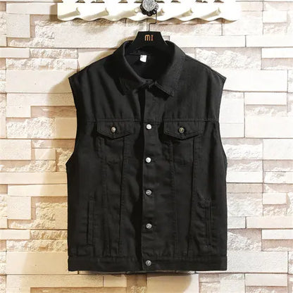2025 Men's Spring/Summer Autumn Denim Vest Jacket Teenagers Black Leisure Hooded Vests Coat Plus Size Waistcoat M-5XL
