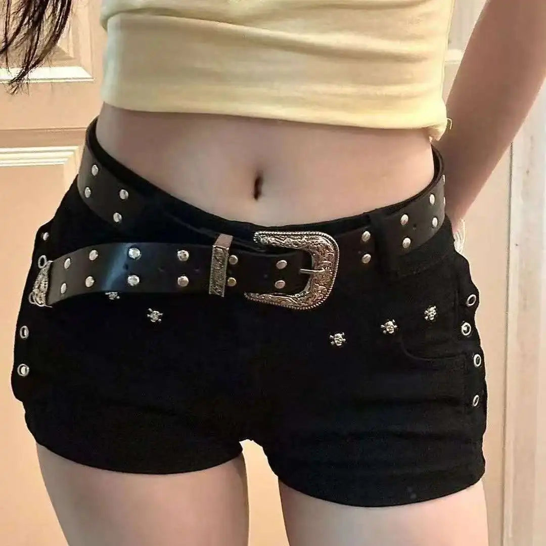 High Street Sexy Mini Denim Shorts Women Low Waist Streetwear Hot Pants Y2k Patchwork Slim American Style Jeans Shorts