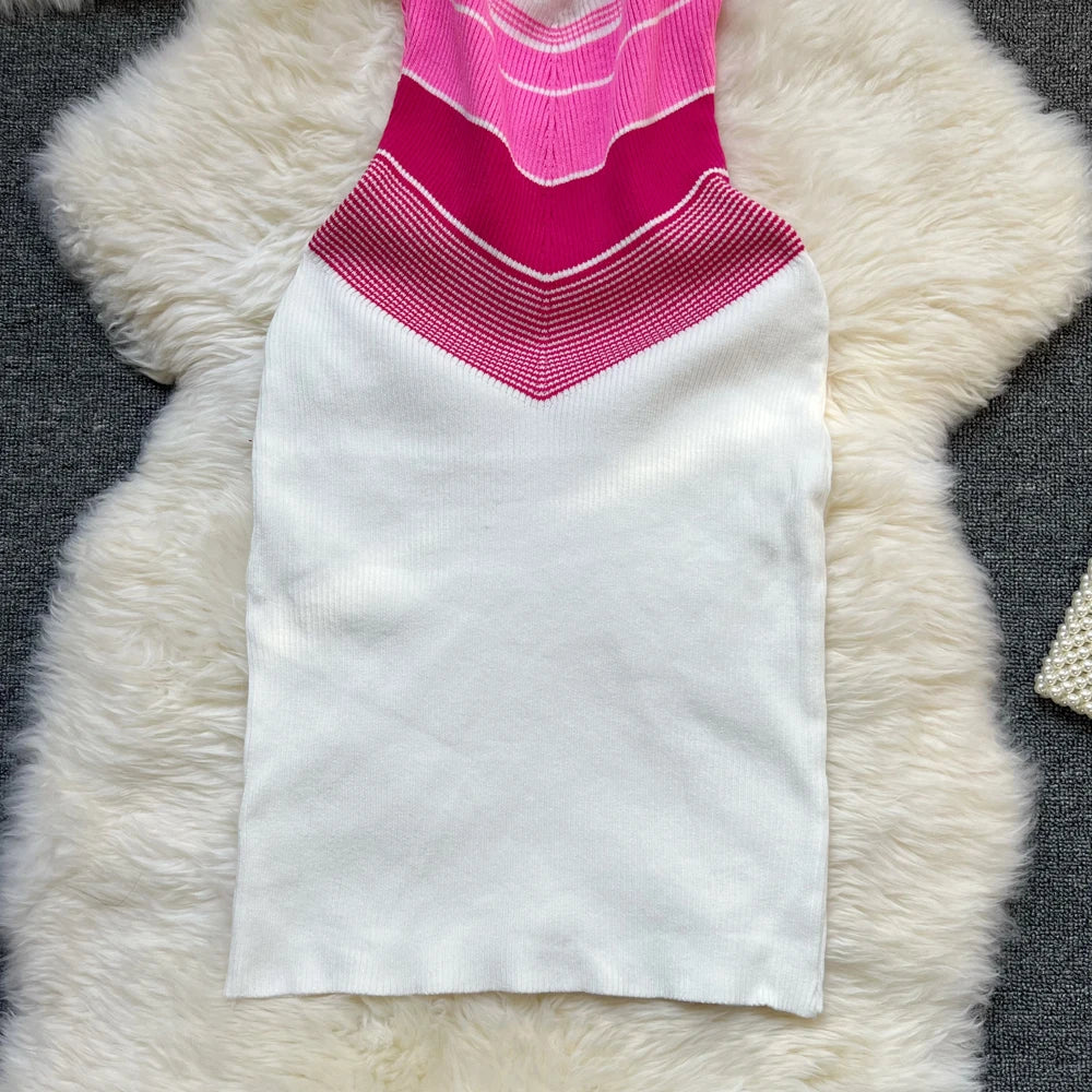 YuooMuoo Chic Fashion Sexy Wrap Hips Mini Dress 2025 Ins Hot Patchwork Slim Waist Knitted Summer Dress Streetwear Lady Outfits