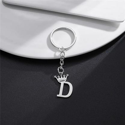 Fashion Crown A-Z Letters Pendant Keychains for Lovers Silver Color 26 Alphabet Keyring Women Car Key Ring Unique Name Jewelry