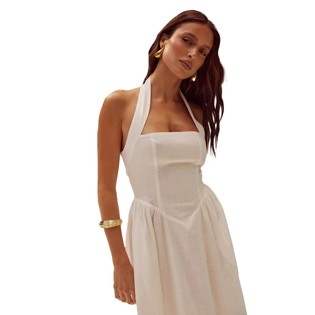 Fashion Halter Neck Long Dresses Women 2024 Summer New Sexy Backless Temperament Commuting Maxi Dress Female Streetwear Vestidos