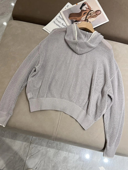Summer casual linen knitted set with long sleeved cardigan and shorts