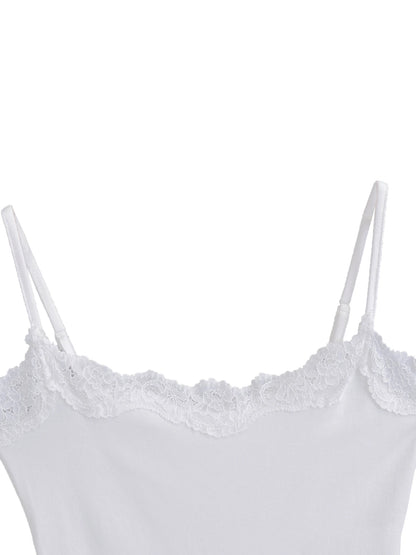 Sexy Bodysuit Tops For Women 2025 Summer Y2k Clothes Lace Panel BodySuits Women Solid Color Cami Bodysuit Backless Lace Top Pink
