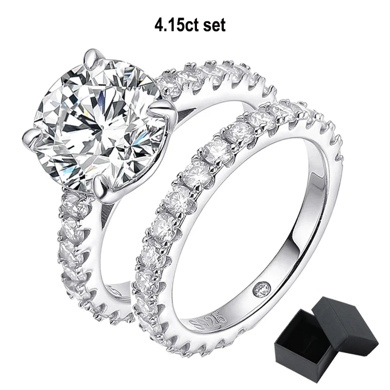 Smyoue 18k Plated 0.6-4.2CT All Moissanite Rings for Women Sparkly Luxury Wedding Diamond Band 100% 925 Sterling Silver Jewelry