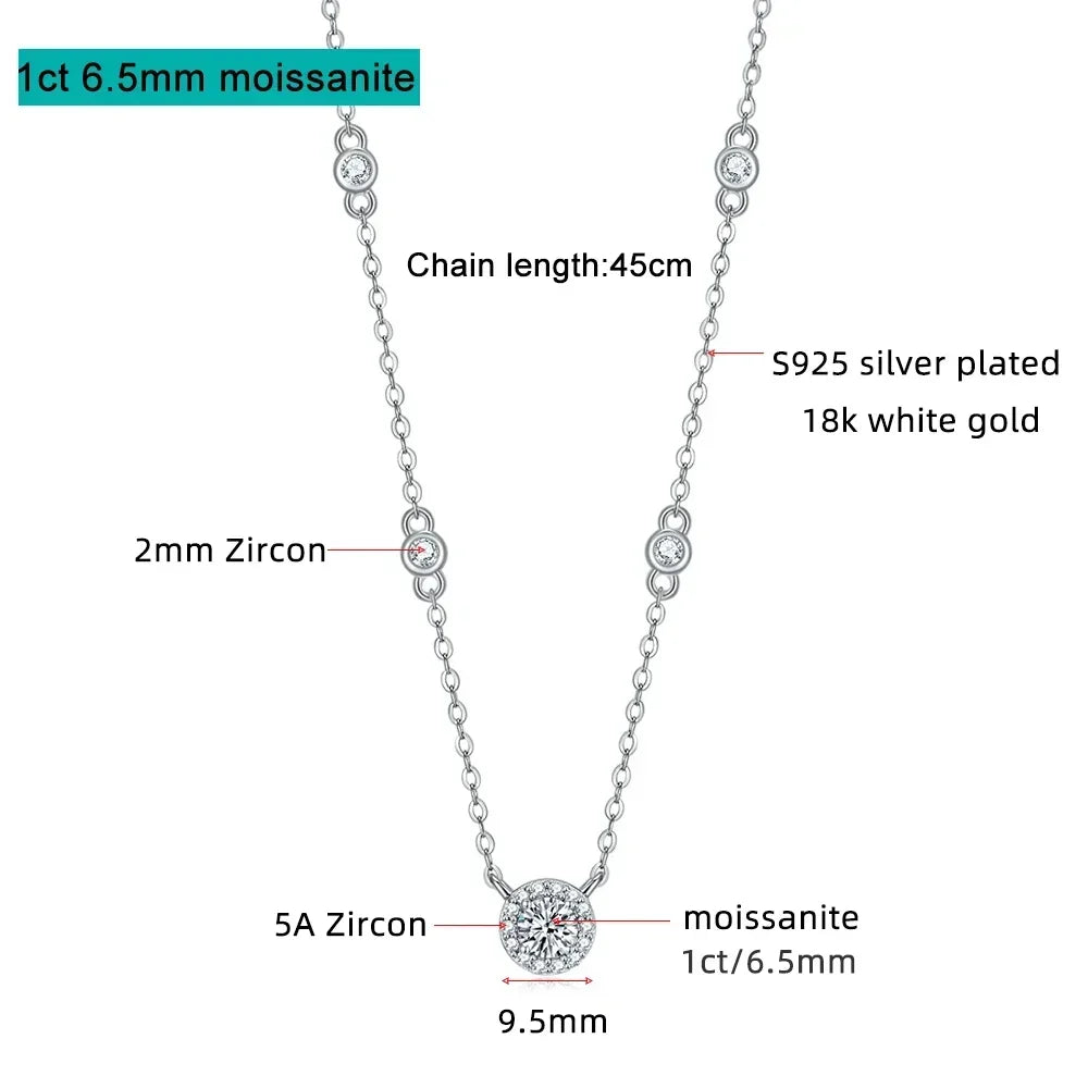 FEOBUR 1-3CT モアサナイト ネックレス レディース用 認定925スターリングシルバー 輝くラボダイヤモンド ペンダントチェーン パーティージュエリー GRA