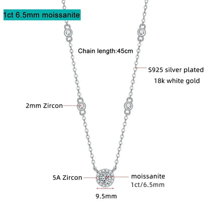 FEOBUR 1-3CT モアサナイト ネックレス レディース用 認定925スターリングシルバー 輝くラボダイヤモンド ペンダントチェーン パーティージュエリー GRA