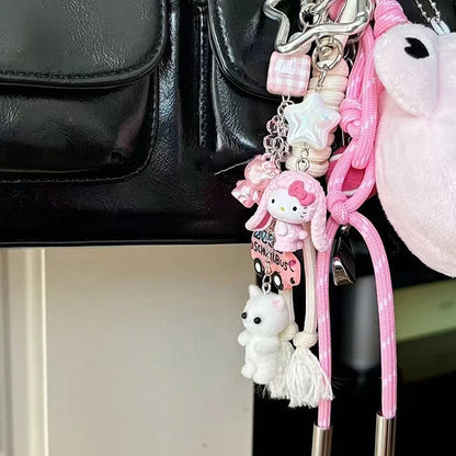 Sanrios Hellokittys Keychain Kawaii Cute Action Figure Rabbit Plush Key Chain Doll Pendant Bag Charm Accessories Keyring Ins