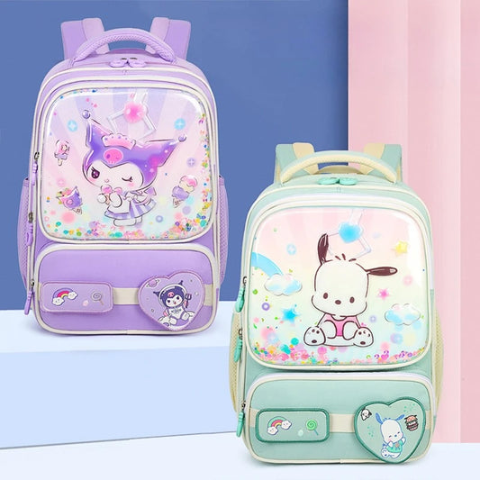 Kuromi Cute Kids Backpack Large Capacity School Bag for Boys Girls Grade 3-4 Cartoon Cosplay Accessories