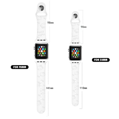 ハローキティとスティッチのシリコンバンド、Apple Watch用、38-45mm、Saniro製、3Dレーザー彫刻、iWatchシリーズSE、7、5、6、8、9、Ultra 2対応