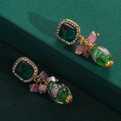 Pink Bowknot Jewelry Set Bride Natural Stone Crystal Necklace Earrings For Women Green Glass Beads Sweet Collar Accessories 2025