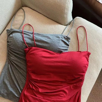 2024 Women Halter Top Summer Korean Style Trend Fashion Built in Women Bra Stretch Women Beach Everyday Casual Tank Top