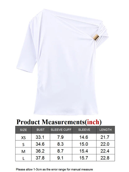 TRAF GAL 2025 Summer Thin Women Tees Short Sleeve Metal Detail Ruched Elastic Slim Asymmetric T-Shirt Female Crop Top Y2K