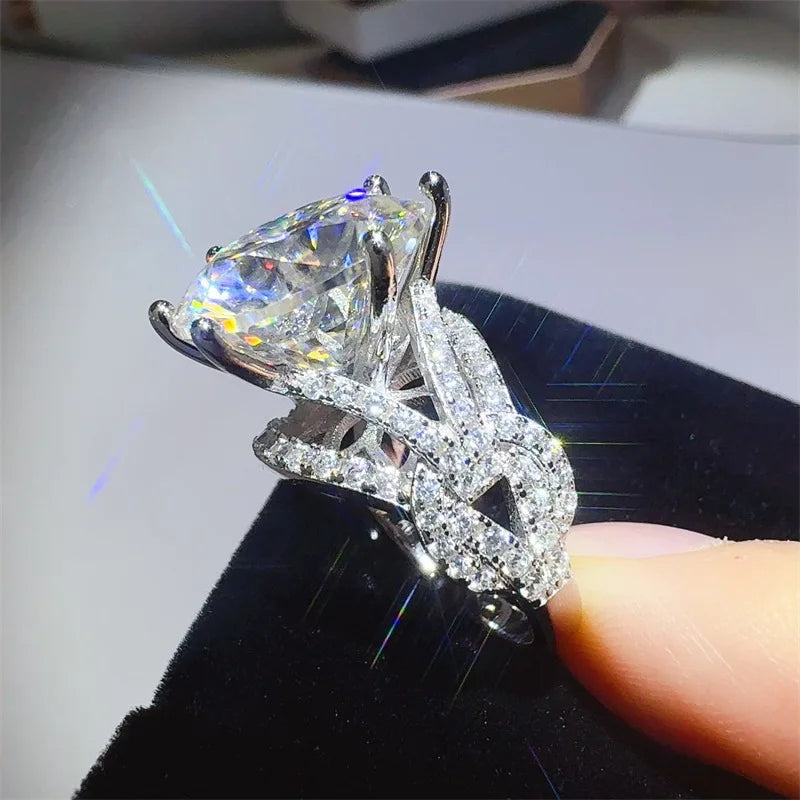 10カラット Dカラー モアサナイトリング レディース s925シルバー モアサナイト ラボグロウンダイヤモンド 18Kホワイトゴールドメッキ ラグジュアリーリング ジュエリー