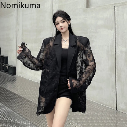 Women Clothing Summer Thin Jackets 2025 Ropa Mujer Patchwork Lace Temperament Coat Sexy Y2k Tops See Through Oversized Outwear