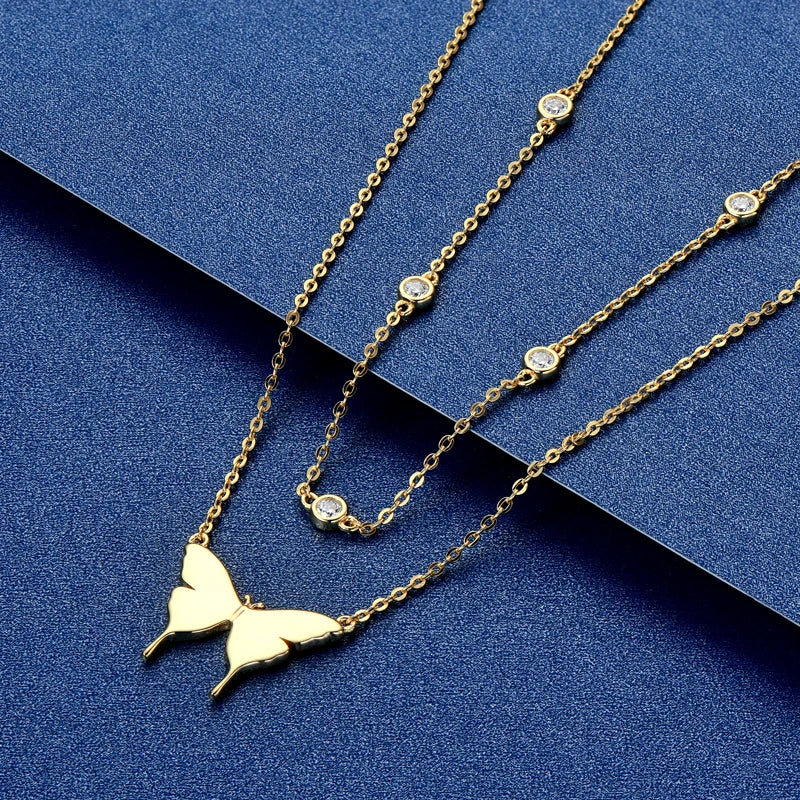 Lnkry Double Layer Chain Necklace For Women 925 Certified Original Butterfly Moissanite Pendant Necklace 2025 Trend Jewelry