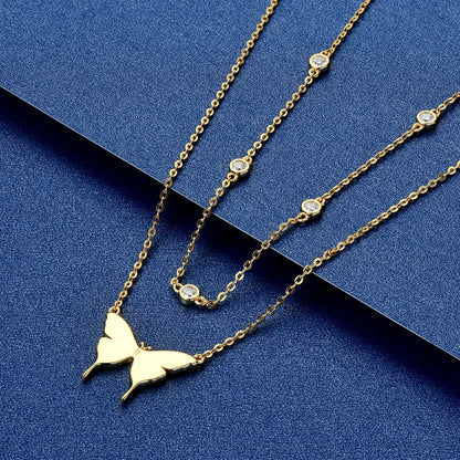 Lnkry Double Layer Chain Necklace For Women 925 Certified Original Butterfly Moissanite Pendant Necklace 2025 Trend Jewelry