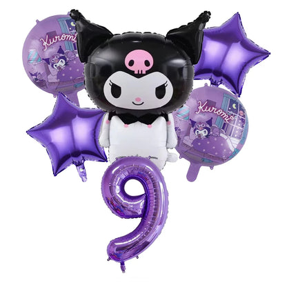 Kuromi Theme Birthday Party Decoration Kid Shower Sanrio Girl Tableware Supplies Tablecloth Number Balloon Cake Topper Gift