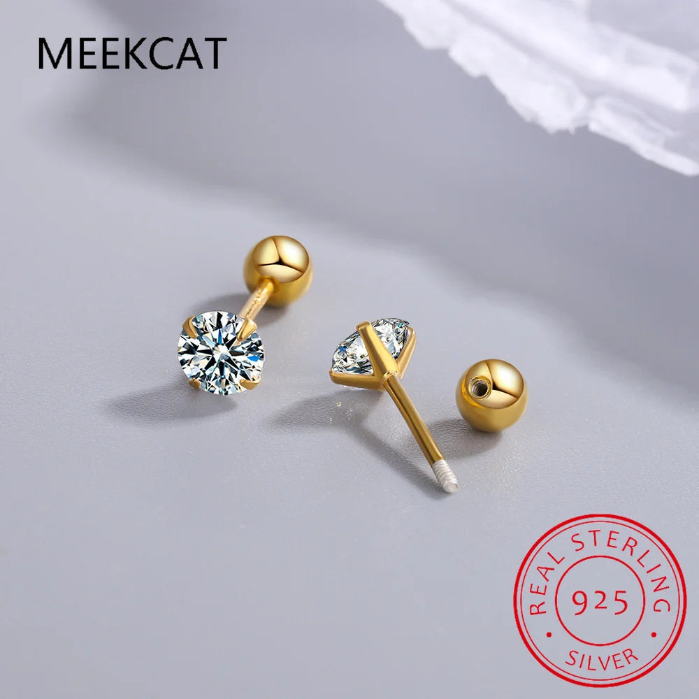 18kメッキ 0.2-2ct モアサナイト スタッドピアス レディース用 ソリッド925スターリングシルバー ラボダイヤモンド スクリューバックイヤースタッドジュエリー