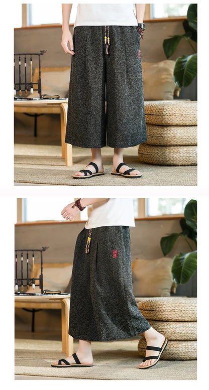 Japan Style Kimono Pants Men Bath Pant Japanese Samurai Harajuku Casual Loose Mens Shorts Yukata Wide Leg Trousers Plus Size 5XL