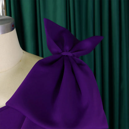 French One Shoulder A Line Pleated Birthday Party Dresses Women Bow Sleeveless Belt Large Skirt Elegant Women's Party Dress