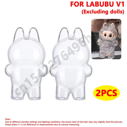 Labubu V1/V2/V3用透明保護カバー ポータブル収納ケース 防塵ディスプレイバッグ オーガナイザードールアクセサリー
