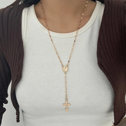 Unique Cross Pendant Necklace for Women Simple Crystal Necklace Sweater Chain Long Y-shaped Necklace Y2K Party Jewelry 2024