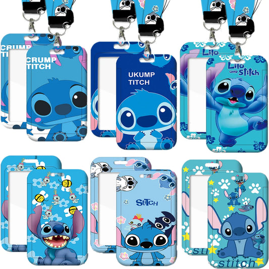 Cartoon Disney Stitch Card Sleeve Cartoon ID Bus Card Work Permit Lanyard Card Sleeve Cute Student Neck Strap Hang Rope Lariat