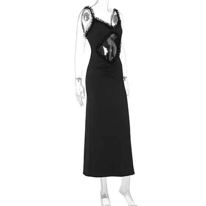 Giyu Sexy Evening Club Party Dresses Women 2025 Summer Sleeveless Backless Hollow Out Maxi Long Dress Elegant Bodycon White Robe