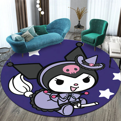 Sanrio Kuromi Printed Pattern Circular Carpet,Bedroom Decorative Rug,Use Non-slip Floor in Living Room,Bathroom,Kitchen,Door Mat