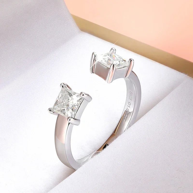 Smyoue 1CTTW 4.5mm プリンセスカット認定モアサナイトリング レディース 調節可能 100% 925スターリングシルバー 結婚式 パーティー バンド ギフト