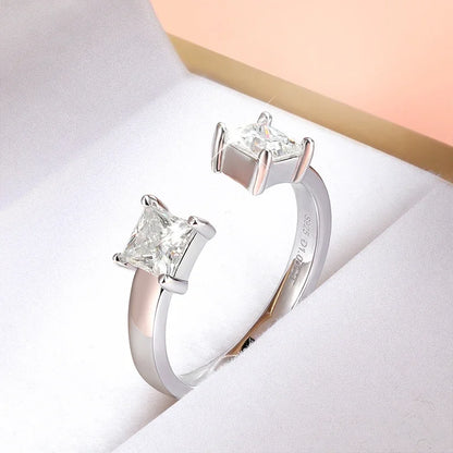 Smyoue 1CTTW 4.5mm プリンセスカット認定モアサナイトリング レディース 調節可能 100% 925スターリングシルバー 結婚式 パーティー バンド ギフト