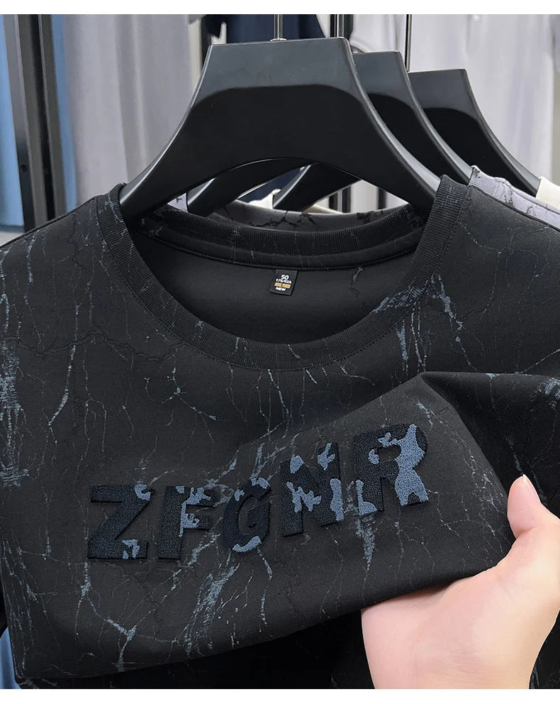 Top Grade Print New Summer Tops Hipster Designer Tshirt Men 2025 Brand Short Sleeve Round Neck Casual Fashion Men Clothing
