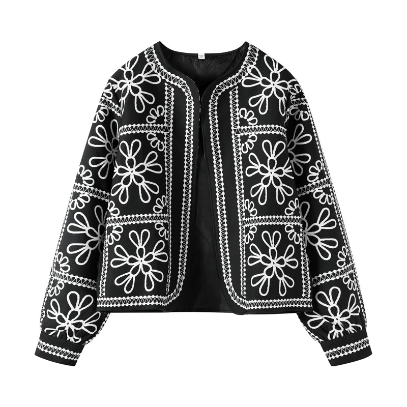 Fashion Floral Printing Cardigan Bomber Jacket For Women 2024 Autumn Round Neck Long Sleeve Coats Lady Elegant Street Outerwear