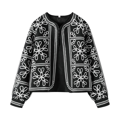 Fashion Floral Printing Cardigan Bomber Jacket For Women 2024 Autumn Round Neck Long Sleeve Coats Lady Elegant Street Outerwear