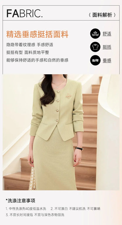 Spring Summer Long Sleeve Women Business Work Wear Suits with Skirt and Tops Formal Professional Office OL Styles Dress Sets