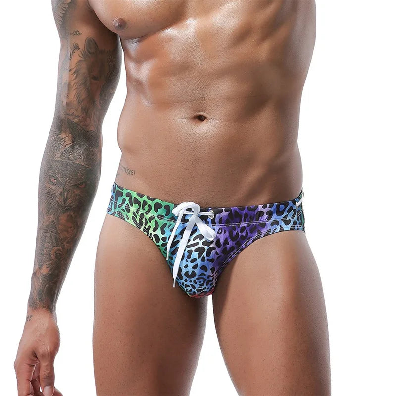 Men's Swimwear Swimsuit Beach Low Waist Briefs Swimsuit Leopard Digital Printing Crochet Bikini Surfing Swim Wear Bathing Suit