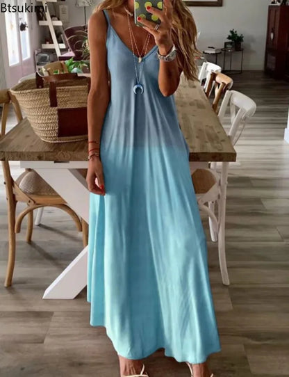 Plus Size 4XL 5XL Women's Summer Casual Loose Strap Dress Sexy Beach Boho Maxi Dress Large Size Long Dresses Female Robe Femme
