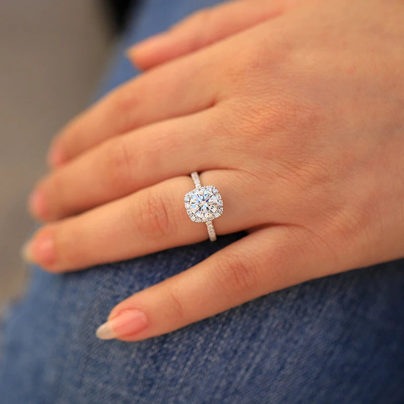 DWJ 0.5-3 Carat D Real Moissanite Diamond Wedding Halo square Rings  for Women Original 925 Sterling Silver New in Fine Jewelry