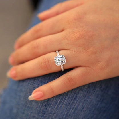 DWJ 0.5-3 Carat D Real Moissanite Diamond Wedding Halo square Rings  for Women Original 925 Sterling Silver New in Fine Jewelry