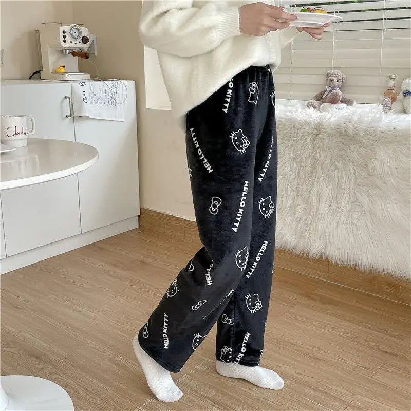 Kawaii Hello Kitty Christmas Velvet Pajamas, Anime and Cartoon Kuromi Autumn and Winter Loose Casual Warm Couple Home Clothes