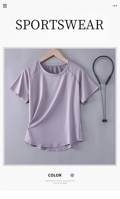 DRUR ヨガトップス スポーツウェア レディース ジムシャツ 通気性 速乾 半袖 ワークアウト Tシャツ ジョガー ランニング Tシャツ ヨガウェア 新作