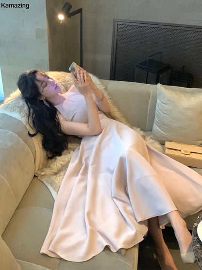 French Romantic A-line Party Dresses Women Elegant Sleeveless Birthday Graduation Midi Dress Summer New Fashion Mujers Robe