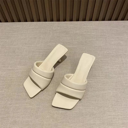 Women's Slippers New  Women's Summer Wear Fashion Open-toed Square Flip-flops Women's High Heels Sandals Women zapatos de mujer