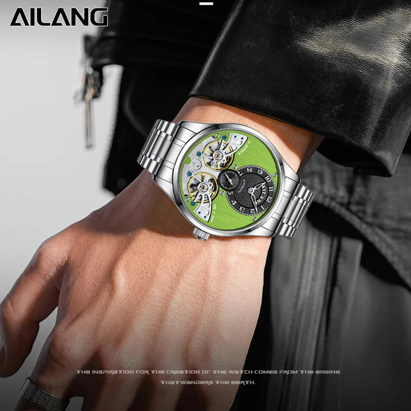 2025年新作 AILANG メンズ フライングトゥールビヨン 機械式フルスケルトン 防水腕時計 トップブランド 高級サファイア メンズウォッチ