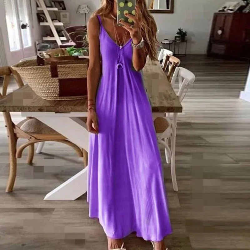 Plus Size 4XL 5XL Women's Summer Casual Loose Strap Dress Sexy Beach Boho Maxi Dress Large Size Long Dresses Female Robe Femme