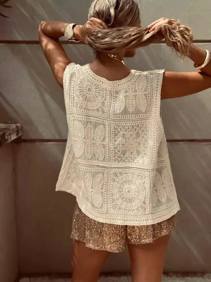 Vintage Cotton Sleeveless Crochet Vests Jackets For Women Tank Tops Summer Loose Boho Beach Cover Up Casual Women's Blusas