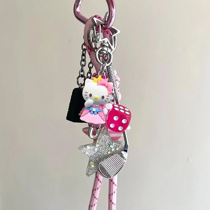 Sanrios Hellokittys Keychain Kawaii Cute Action Figure Rabbit Plush Key Chain Doll Pendant Bag Charm Accessories Keyring Ins