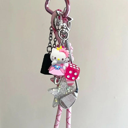 Sanrios Hellokittys Keychain Kawaii Cute Action Figure Rabbit Plush Key Chain Doll Pendant Bag Charm Accessories Keyring Ins